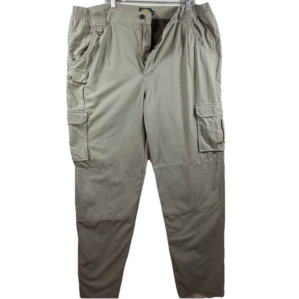 Cabelas Mens Cargo Pants 44 Reg Khaki Cotton Canvas Lined Reinforced Knee Work